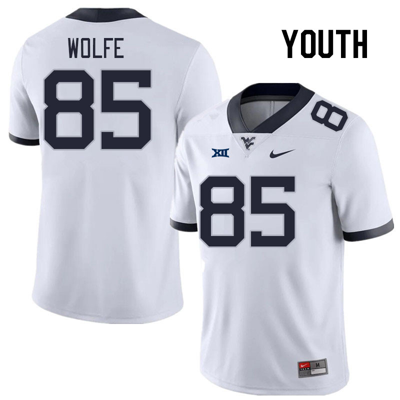 Youth #85 Ryan Wolfe West Virginia Mountaineers College Football Jerseys Stitched Sale-White - Click Image to Close